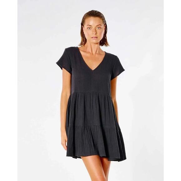 Rip Curl Dress Size XS Black Premium Surf Gauze Pop Over Beachy Cover Up - Picture 1 of 8